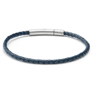 Lucleon Collins | Bracelet En Cuir Tressé Bleu Marine 3 Mm 8