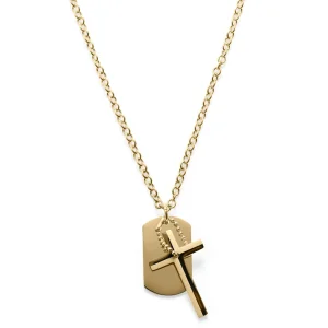 Lucleon Collier En Acier Doré à Pendentif Croix Et Plaque Militaire 11