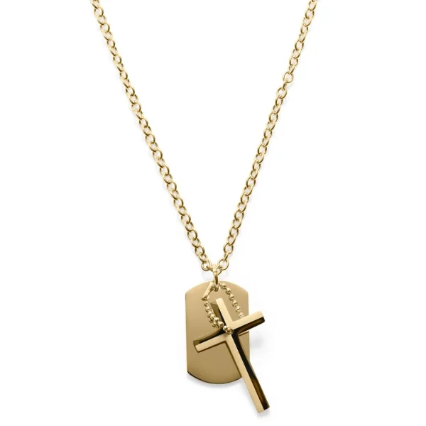 Lucleon Collier En Acier Doré à Pendentif Croix Et Plaque Militaire 4