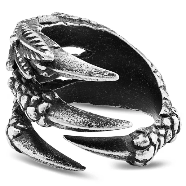 Moody Mason Bague « La Griffe De Dragon » Noire & Acier 1