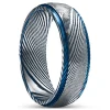 Lucleon Fortis | Bague En Acier Damas Couleur Gris Gunmetal Et Liseré Bleu – 7 Mm 16