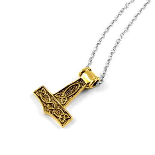 Fort Tempus Collier En Acier Avec Marteau De Thor Doré 4