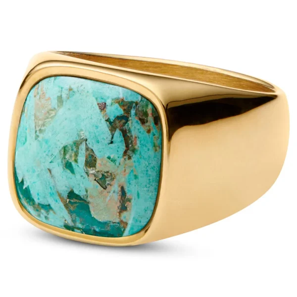 Lucleon Chevalière Dorée Gravel Len à Pierre De Chrysocolle 1