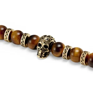 Arkai Bracelets Dorés Rico En Pierre De Lave, Oeil De Tigre Et Pendentif Crâne 12