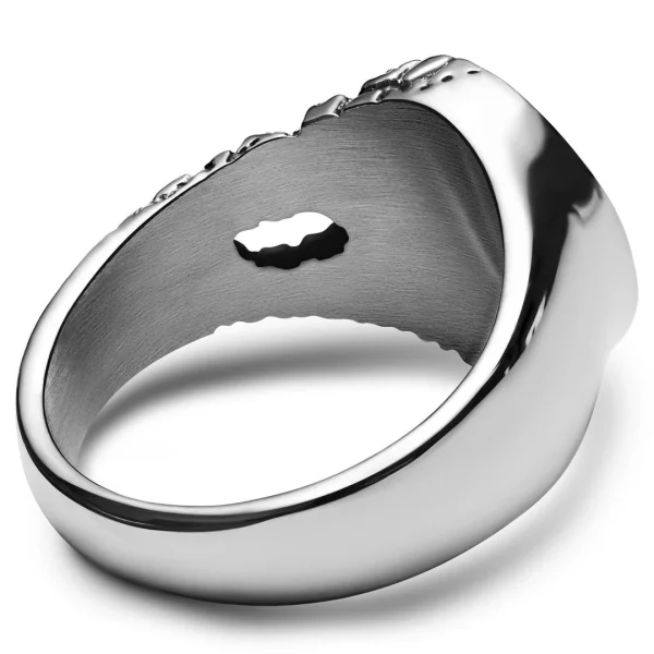 Arkai Orphic | Chevalière En Acier Inoxydable Argenté Avec Zircone Noire Et Motif Volcanique 6