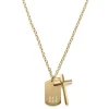 Lucleon Collier En Acier Doré à Pendentif Croix Et Plaque Militaire 14