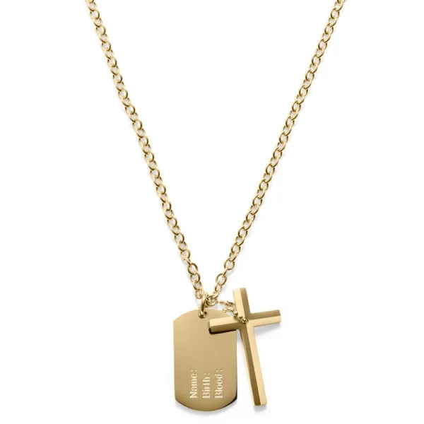 Lucleon Collier En Acier Doré à Pendentif Croix Et Plaque Militaire 1