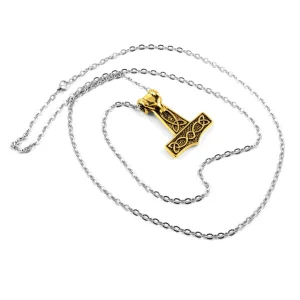 Fort Tempus Collier En Acier Avec Marteau De Thor Doré 7