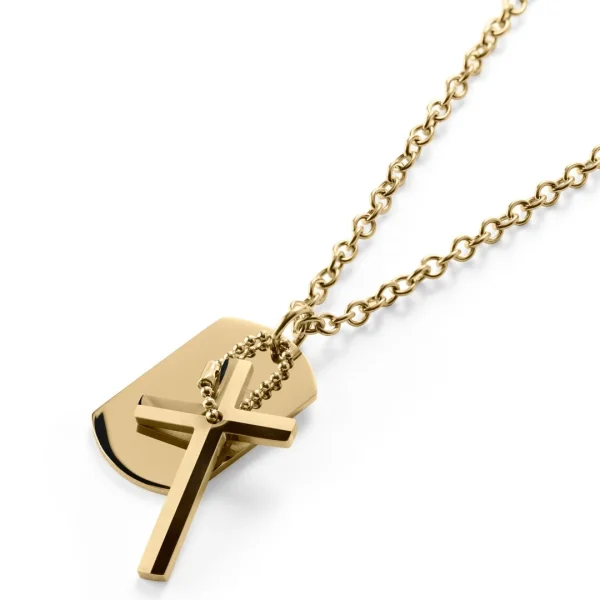 Lucleon Collier En Acier Doré à Pendentif Croix Et Plaque Militaire 3