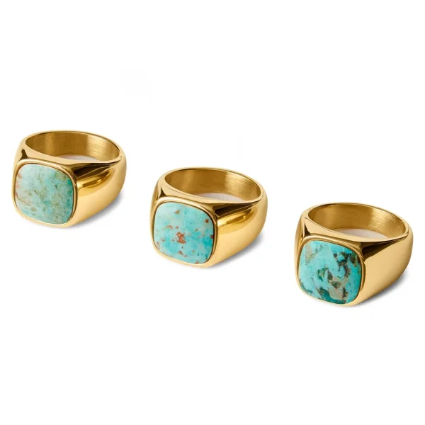 Lucleon Chevalière Dorée Gravel Len à Pierre De Chrysocolle 3