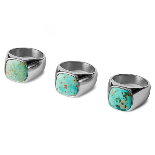 Lucleon Chevalière Argentée Gravel Len à Pierre De Chrysocolle 3