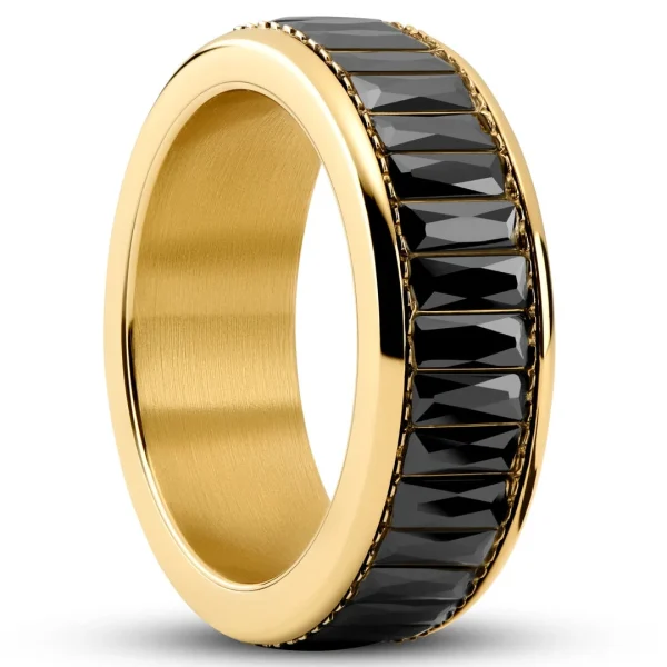 Seizmont Enthumema | Anneau Anti-stress En Acier Doré Et Zircones Noires – 8 Mm 1