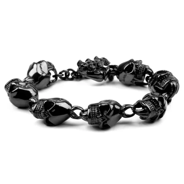 Fort Tempus Bracelet à Crânes Gothiques En Acier Noir 3