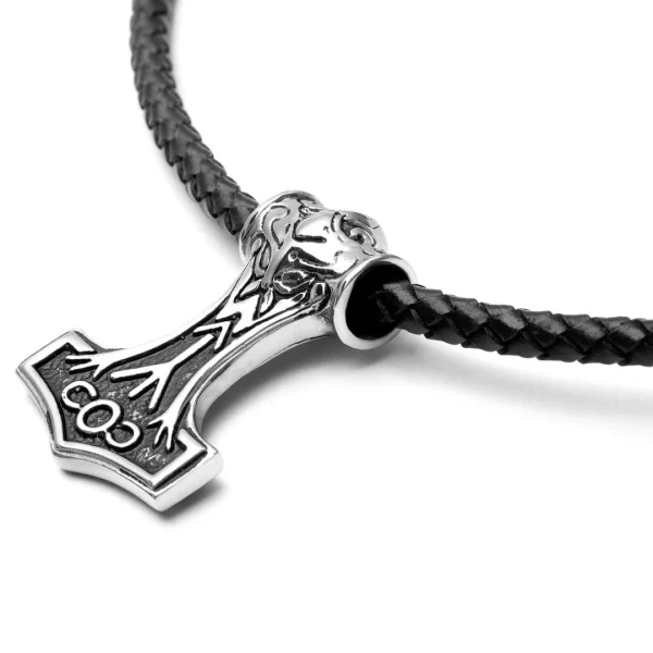 Fort Tempus Collier En Cuir Noir Et Pendentif Viking Double Face 3