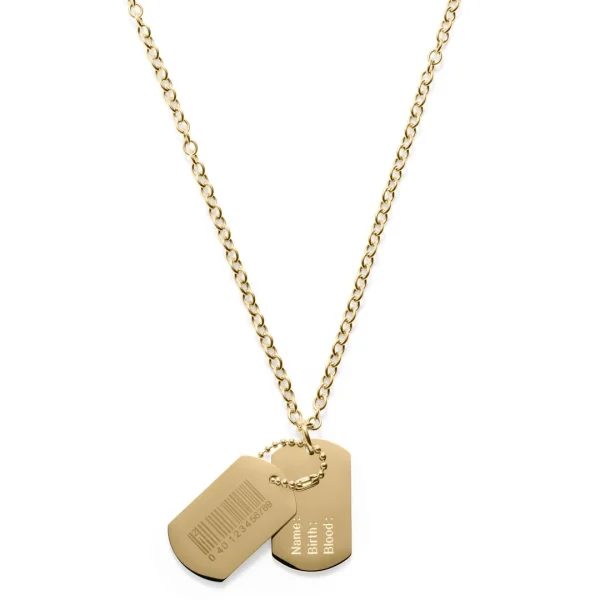 Lucleon Collier Doré à Code-barres Et Plaque Militaire 1