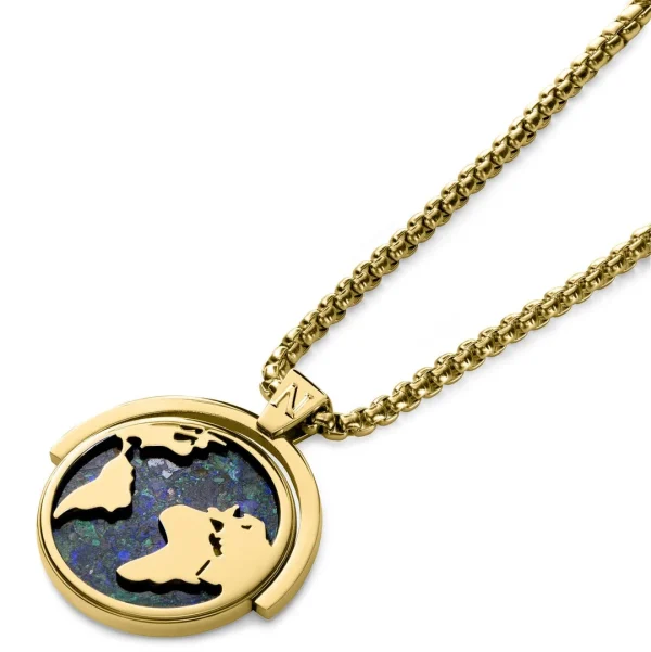 Arkai Atlas | Collier En Acier Inoxydable Doré à Pendentif Rotatif Mappemonde En Azurite Et Malachite 6