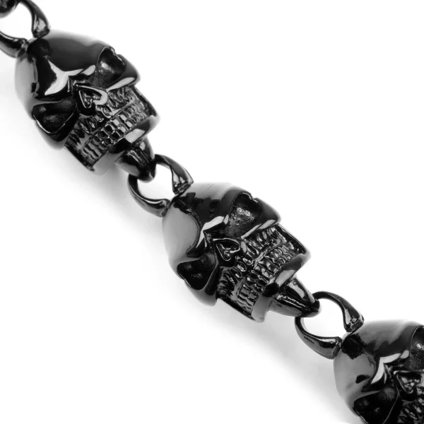 Fort Tempus Bracelet à Crânes Gothiques En Acier Noir 4
