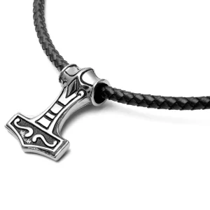 Fort Tempus Collier En Cuir Noir Et Pendentif Viking Double Face 18