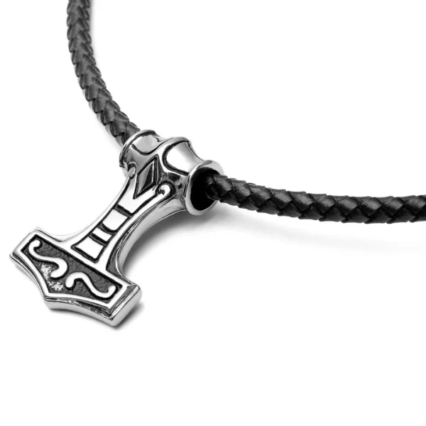 Fort Tempus Collier En Cuir Noir Et Pendentif Viking Double Face 7