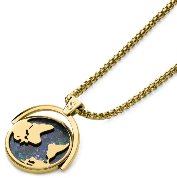 Arkai Atlas | Collier En Acier Inoxydable Doré à Pendentif Rotatif Mappemonde En Azurite Et Malachite 7
