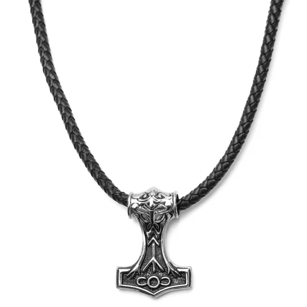 Fort Tempus Collier En Cuir Noir Et Pendentif Viking Double Face 1