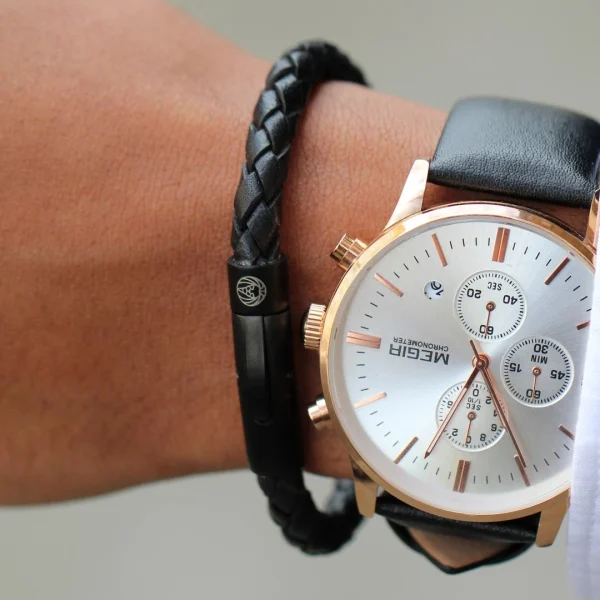 Lucleon Bracelet En Cuir Noir Black & Black 4