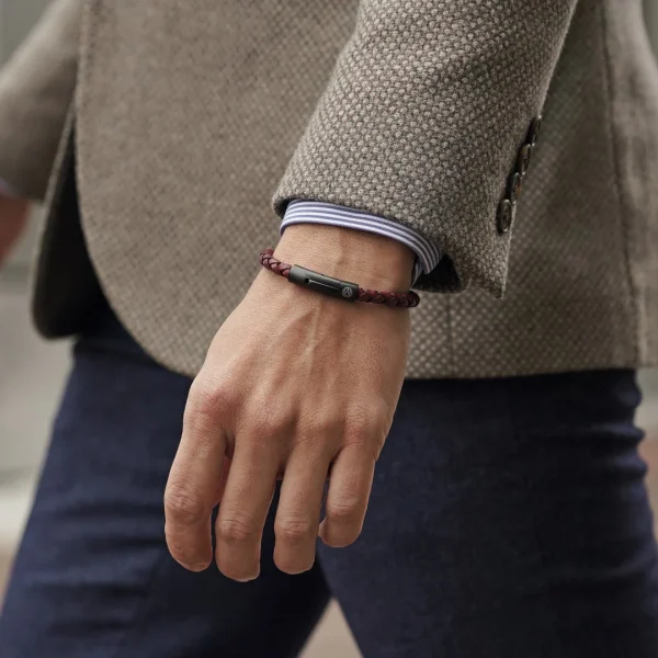 Lucleon Bracelet En Cuir Bordeaux Et Noir 5