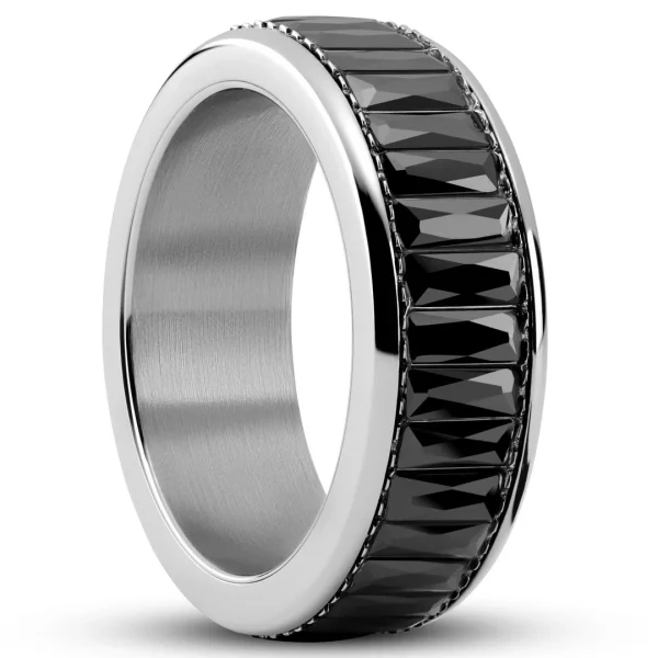 Seizmont Enthumema | Anneau Anti-stress En Acier Inoxydable Argenté Et Zircones Noires – 8 Mm 1