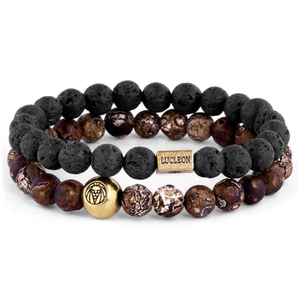 Lucleon Bracelet Agates Marron Et Pierres De Lave Noire 1