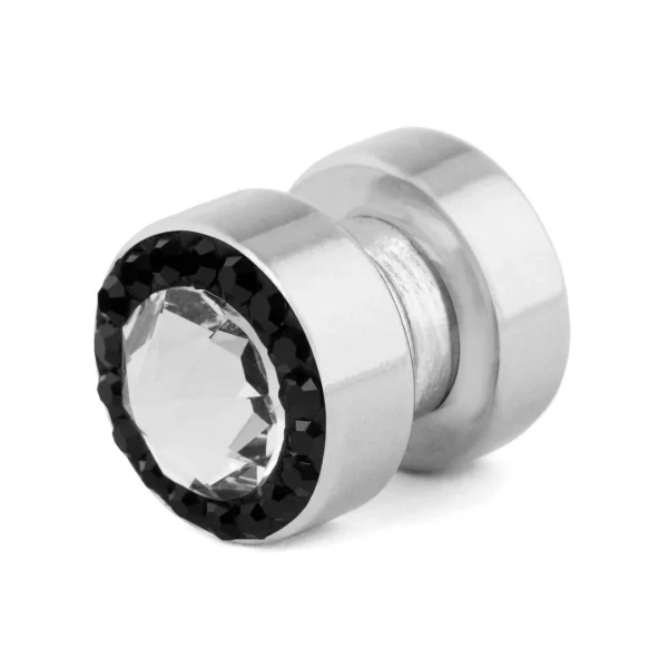 Fort Tempus Boucle D’oreille Magnétique Avec Cristaux Noir Et Transparents – 10 Mm 1