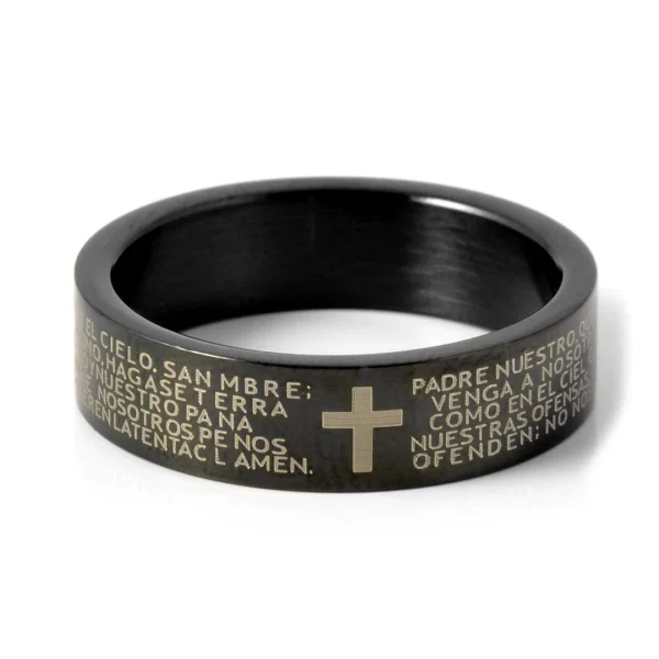 Fort Tempus Anneau En Acier Noir Gravé « La Prière » 3