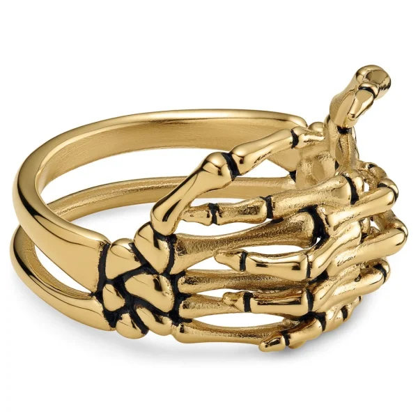 Lucleon Aspero | Bague Mains De Squelette En Acier Inoxydable Doré 1