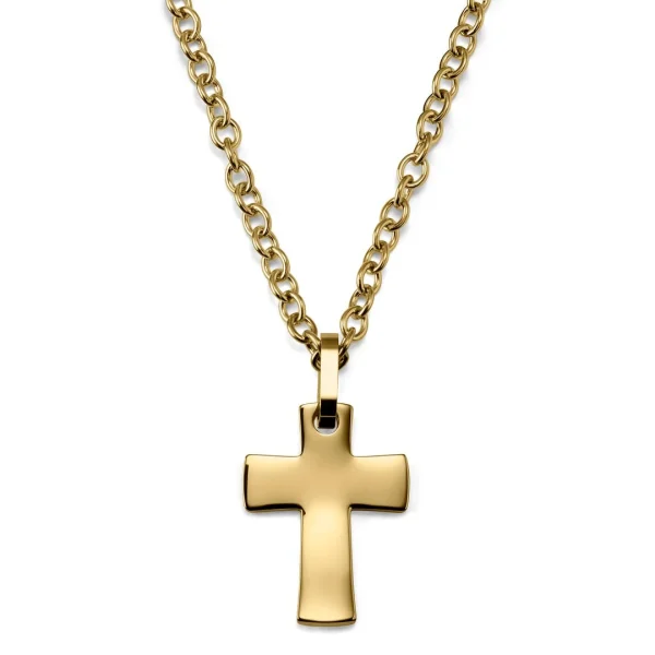 Lucleon Collier à Pendentif Croix Et Bords Incurvés En Acier Inoxydable Doré 1