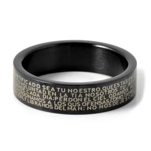 Fort Tempus Anneau En Acier Noir Gravé « La Prière » 14