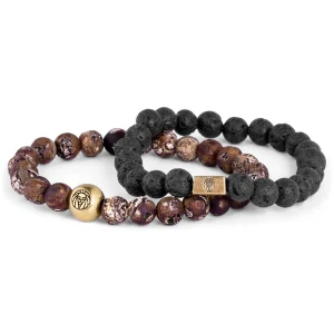 Lucleon Bracelet Agates Marron Et Pierres De Lave Noire 8