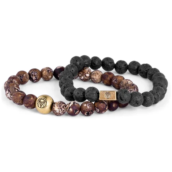 Lucleon Bracelet Agates Marron Et Pierres De Lave Noire 3