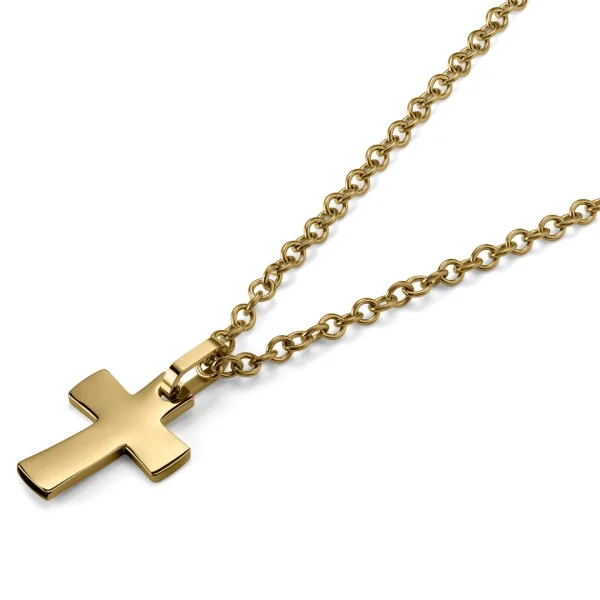 Lucleon Collier à Pendentif Croix Et Bords Incurvés En Acier Inoxydable Doré 3