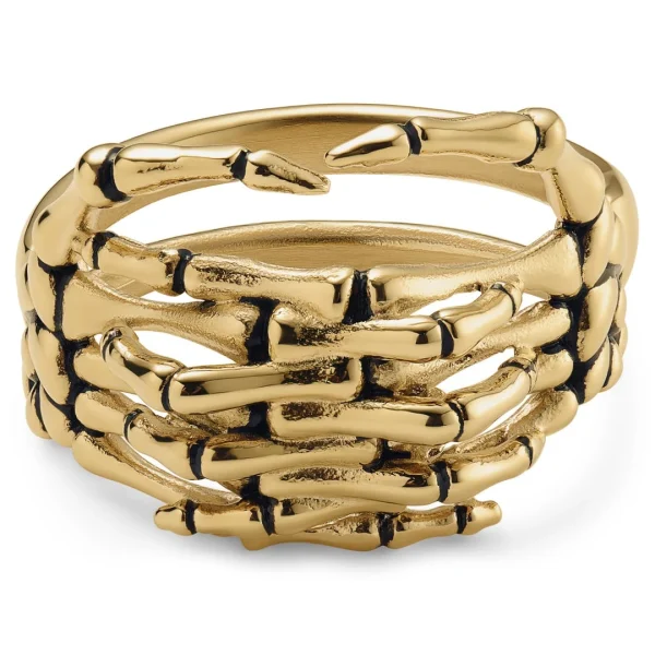 Lucleon Aspero | Bague Mains De Squelette En Acier Inoxydable Doré 3