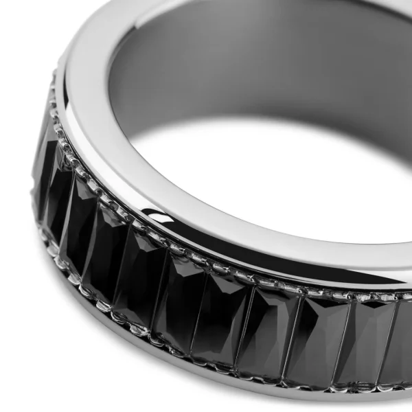 Seizmont Enthumema | Anneau Anti-stress En Acier Inoxydable Argenté Et Zircones Noires – 8 Mm 4