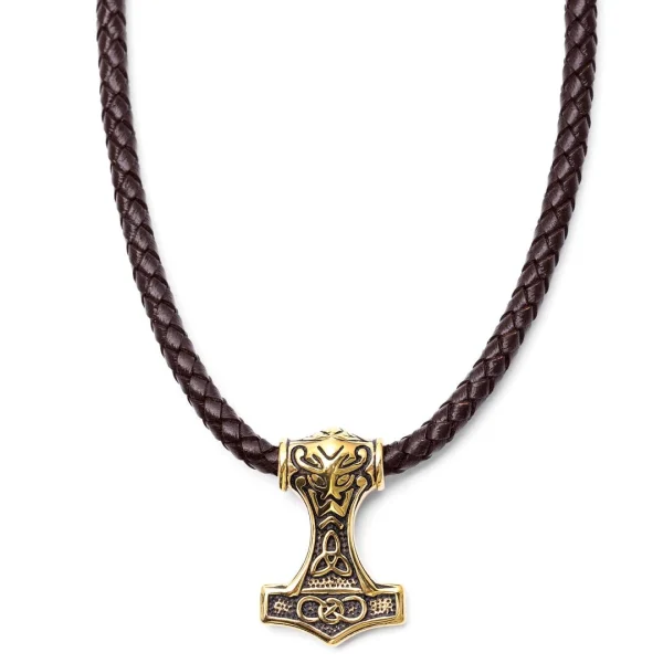 Fort Tempus Collier En Cuir Brun Triquetra Double Face 1