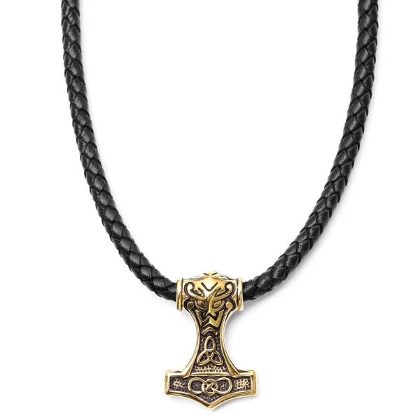 Fort Tempus Collier En Cuir Noir Et Pendentif Triquètre Double Face 1