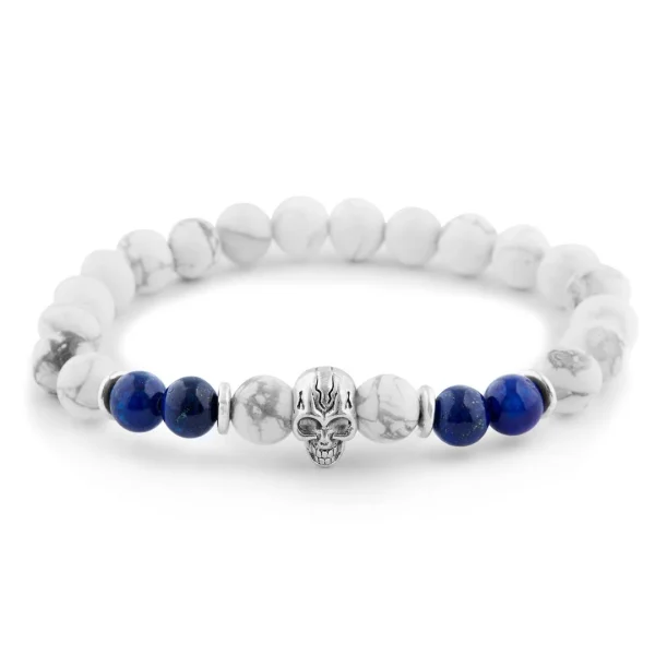 Neshraw Bracelet Blanc Avec Tête De Mort Argentée 1