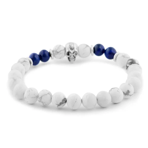 Neshraw Bracelet Blanc Avec Tête De Mort Argentée 3