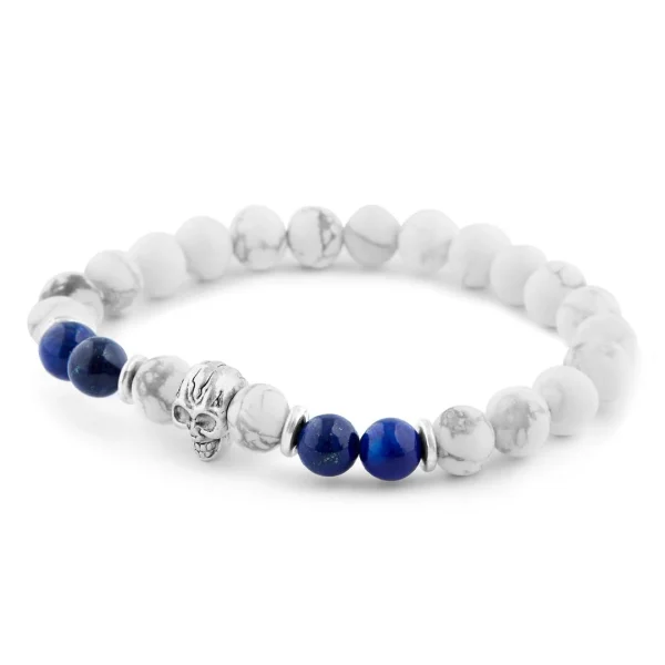 Neshraw Bracelet Blanc Avec Tête De Mort Argentée 4