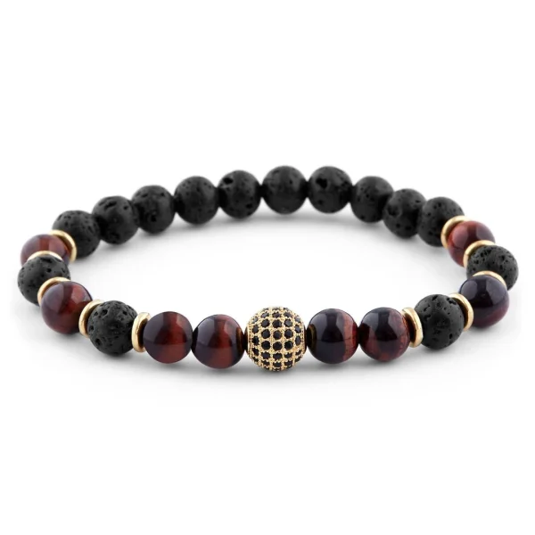 Neshraw Bracelet Royal En Pierres De Lave – Noir, Marron Et Doré 1