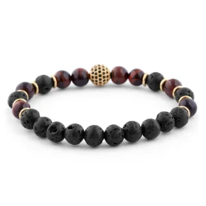 Neshraw Bracelet Royal En Pierres De Lave – Noir, Marron Et Doré 9