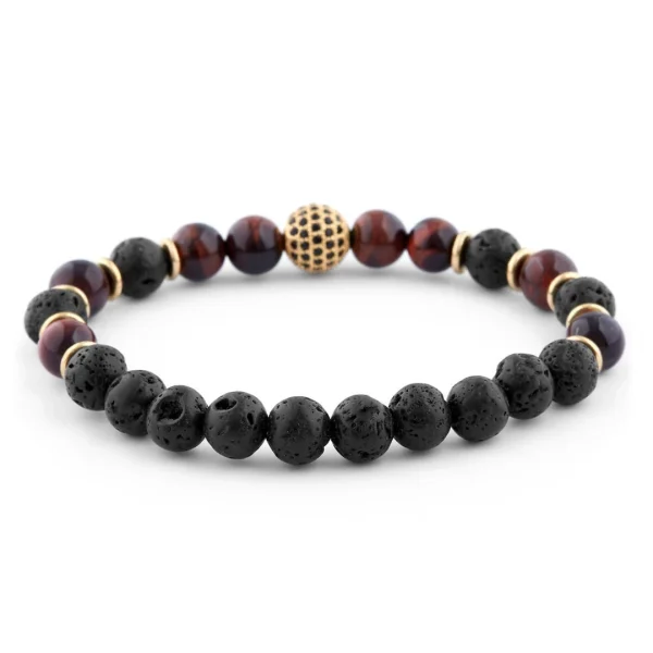 Neshraw Bracelet Royal En Pierres De Lave – Noir, Marron Et Doré 3