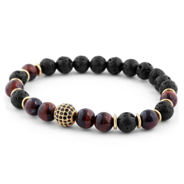 Neshraw Bracelet Royal En Pierres De Lave – Noir, Marron Et Doré 5