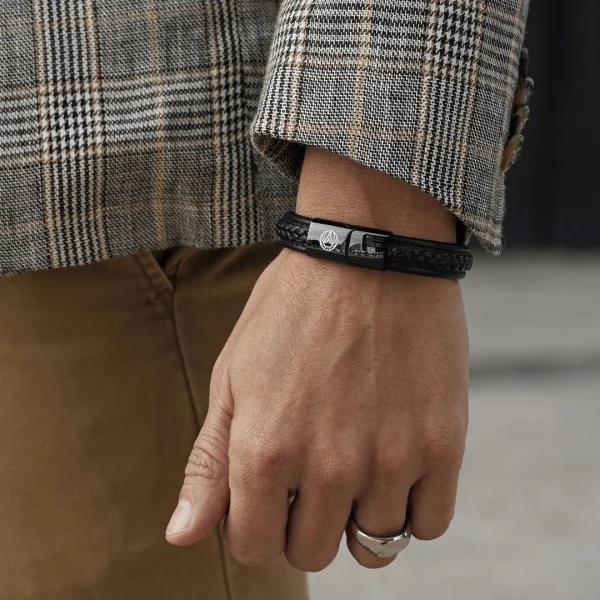 Lucleon Bracelet En Cuir Noir Rétro 4