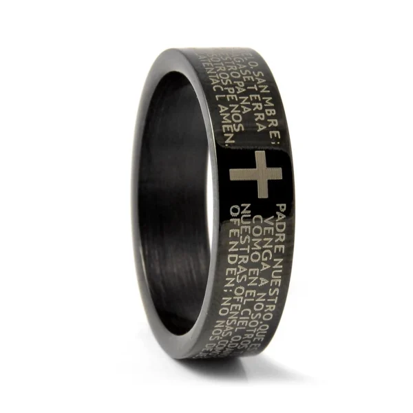 Fort Tempus Anneau En Acier Noir Gravé « La Prière » 1
